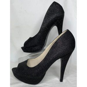 Apt. 9 Womens Black Sparkle Peep Toe Stilettos - Sz 9M - EUC